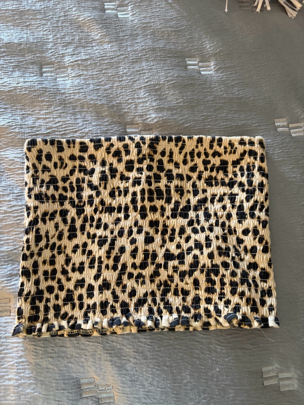 Express One Eleven Leopard Smocked Strapless Cropped Tube Top Sz S